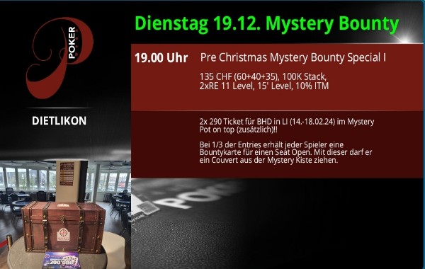 Pre X-Mas Mystery Bounty Special am Dienstag - 2x 290 Ticket on top