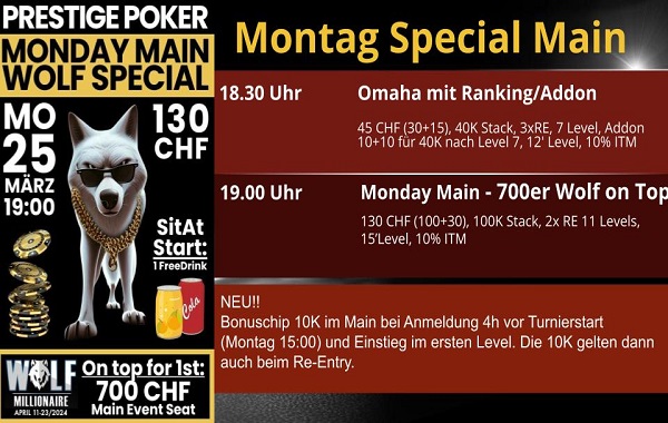 Wolf Time am Montag: 700er Ticket on top für den Gewinner