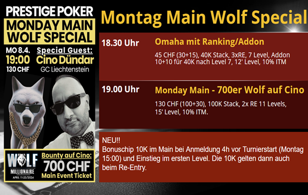 Wolf Time am Montag: 700er Ticket Bounty auf Cino