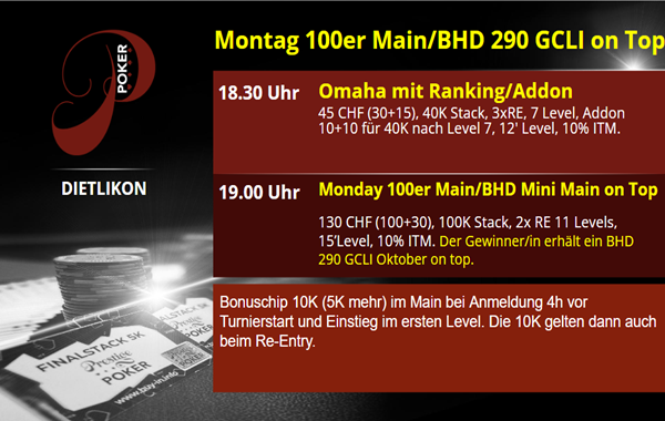 Montag 100er Main - 290er BHD GCLI Oktober Ticket on top for winner