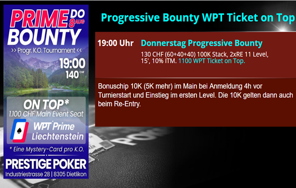 Donnerstag Progressive Bounty 1100 WPT Ticket on Top