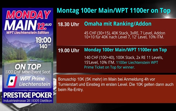 Monday 100er mit 1100 WPT for winner on top