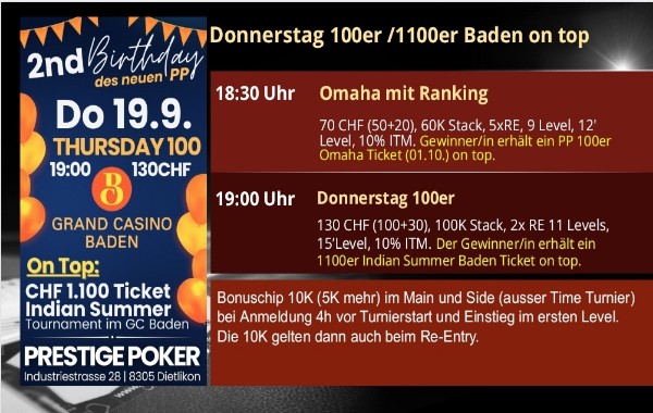 PP am Donnerstag 19.09 - 1100 Indian Summer Baden on top