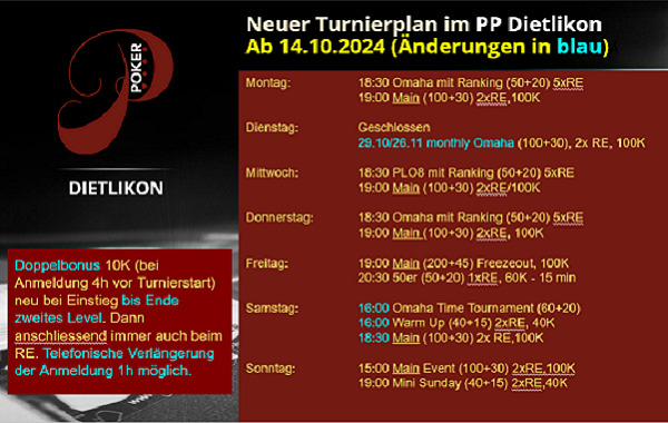 Prestige Poker: Änderungen per Montag 14. Oktober