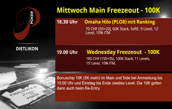 Mittwoch Freezeout im Prestige Poker
